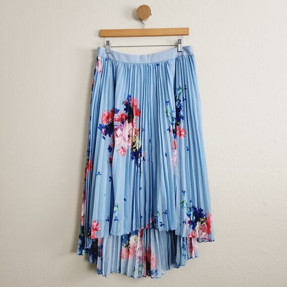 NEW Ted Baker Harrpa Raspberry Ripple Pleated Floral Midi Skirt Light Blue - Picture 1 of 12